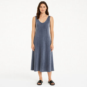 CP Shades Vintage Slate Blue‑Gray Sleeveless Velvet Midi Dress Silk Blend USA 8